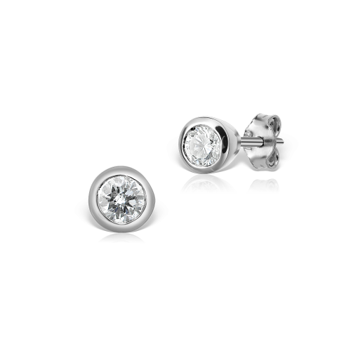 Cercei Aur Alb 18k Cu Diamante, Model Rotund, TLX141