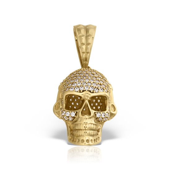 Pandantiv Skull din Aur Galben 14k, cu Zirconia - GLD547, TiaraLuxury.ro
